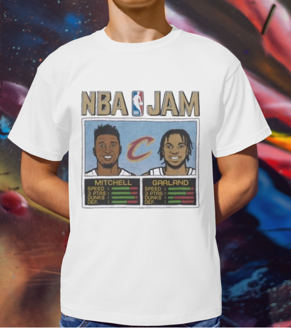 NBA Jam Cavs Mitchell Garland Retro Video Game Style Stats T-Shirt