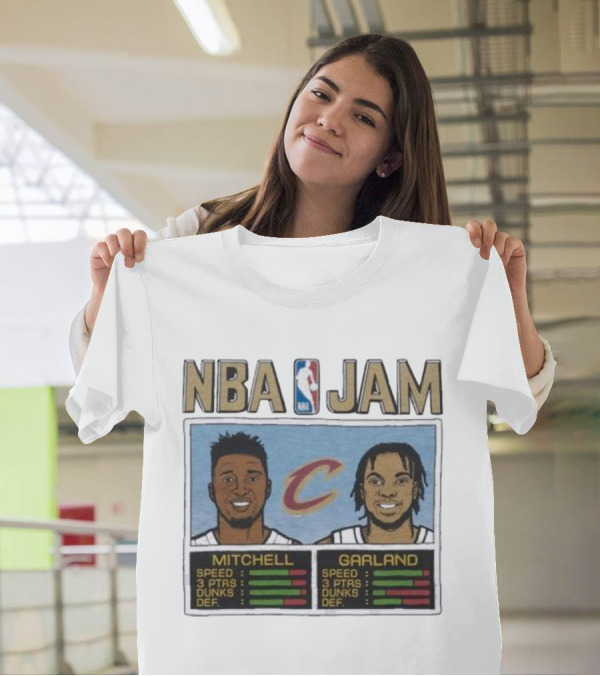 NBA Jam Cavs Mitchell Garland Retro Video Game Style Stats T-Shirt