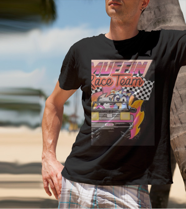 Muffin Race Team Retro Car Adventure With Checkered Flags T-Shirt