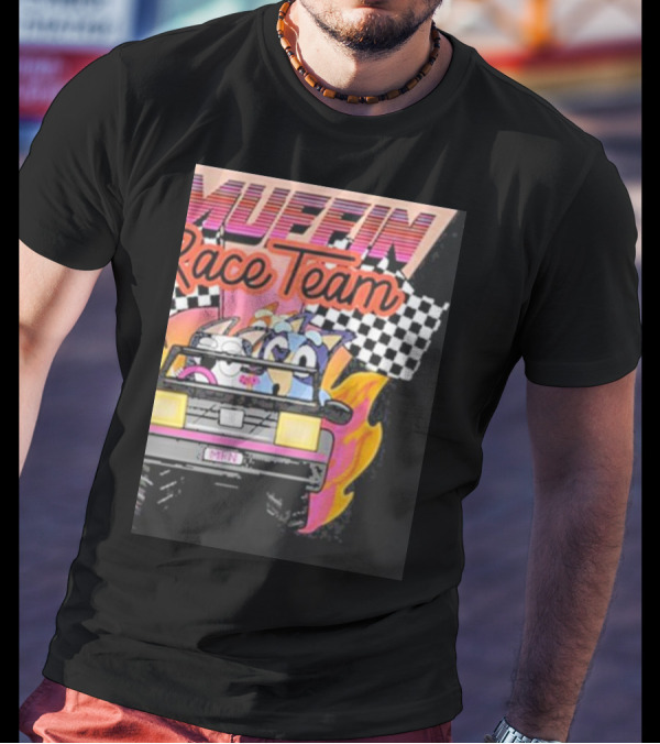 Muffin Race Team Retro Car Adventure With Checkered Flags T-Shirt