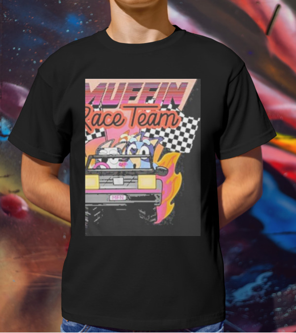 Muffin Race Team Retro Car Adventure With Checkered Flags T-Shirt