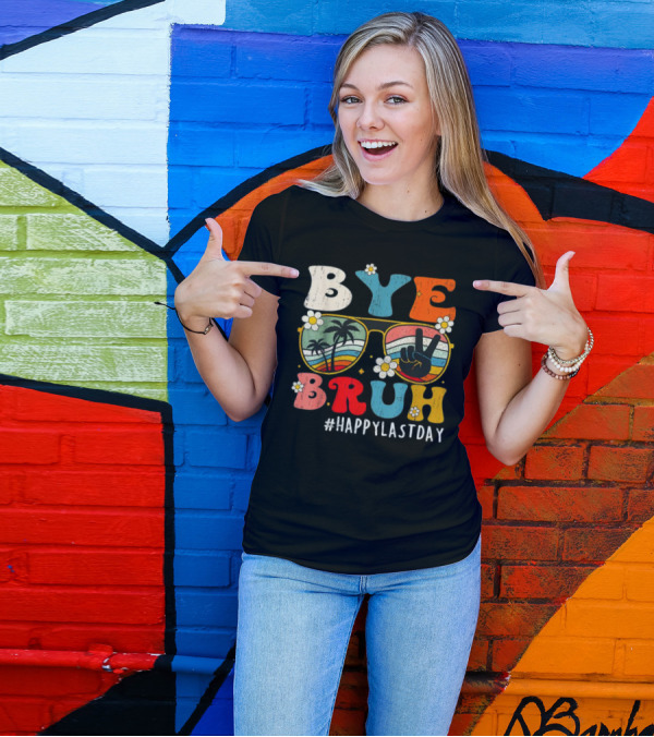 Bye Bruh Palm Tree Peace Sign Sunglasses Retro Vibe T-Shirt