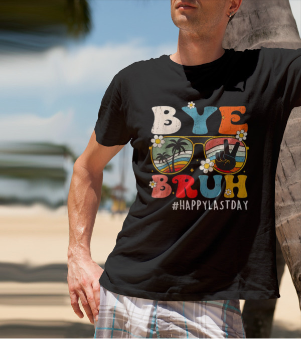 Bye Bruh Palm Tree Peace Sign Sunglasses Retro Vibe T-Shirt