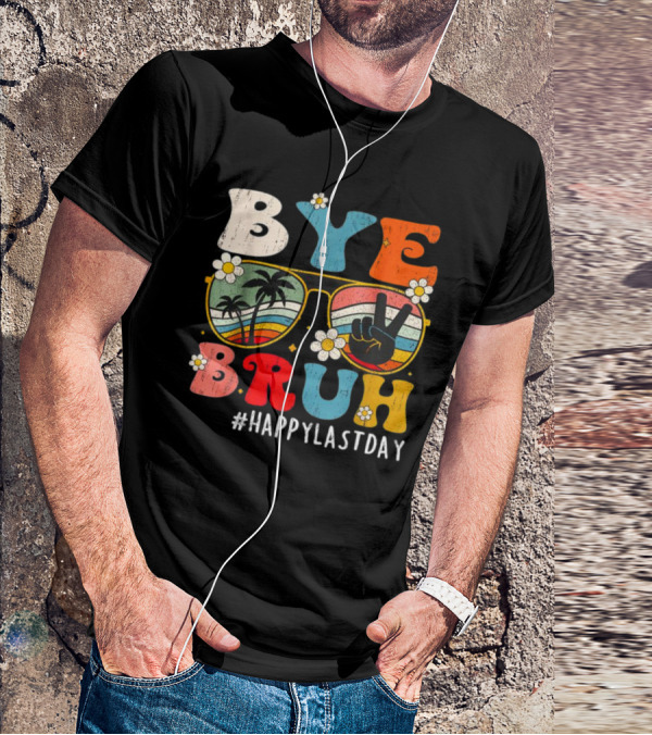 Bye Bruh Palm Tree Peace Sign Sunglasses Retro Vibe T-Shirt