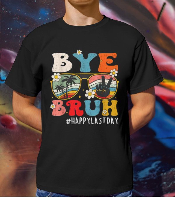 Bye Bruh Palm Tree Peace Sign Sunglasses Retro Vibe T-Shirt