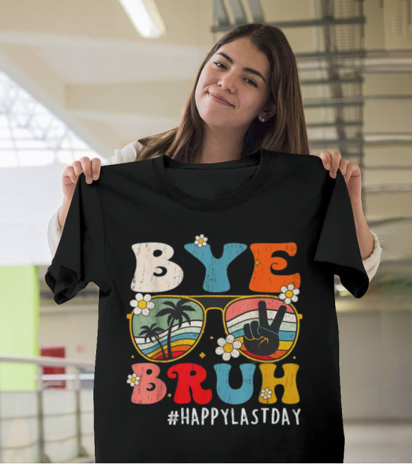 Bye Bruh Palm Tree Peace Sign Sunglasses Retro Vibe T-Shirt