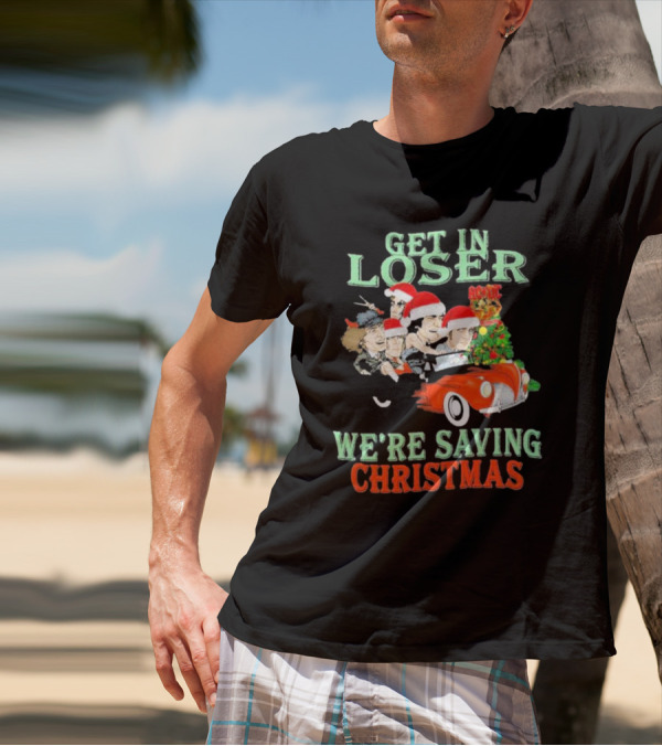 Get In Loser ACDC We're Saving Christmas Vintage Car Holiday T-Shirt