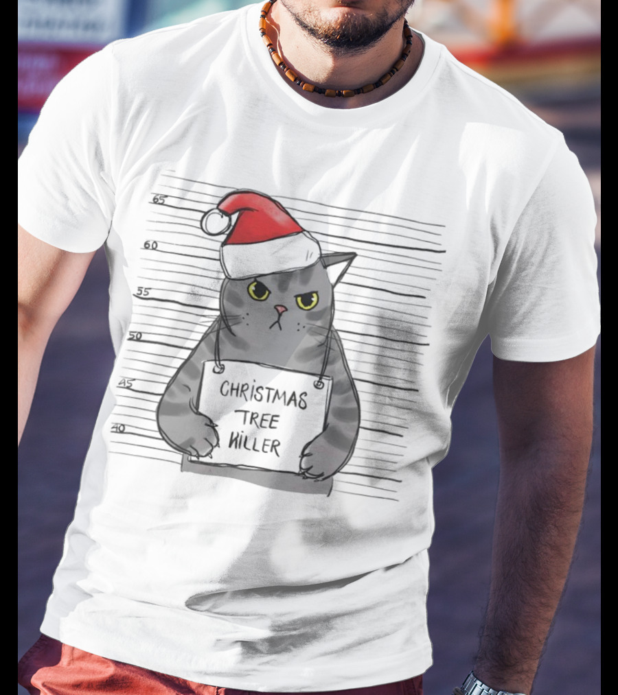 Grumpy Festive Cat With Santa Hat And Mischievous Look T-Shirt