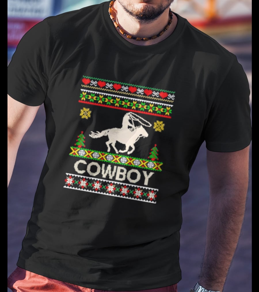 Cowboy Christmas Ugly Sweater Knit T-Shirt