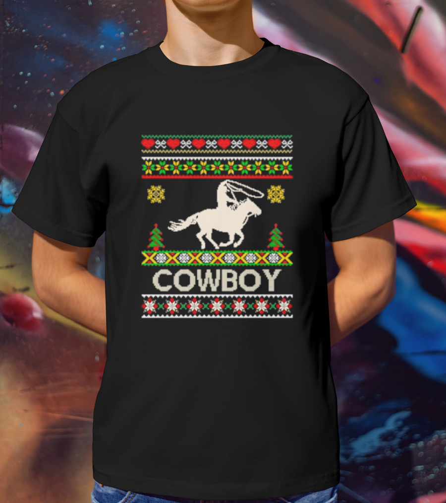 Cowboy Christmas Ugly Sweater Knit T-Shirt