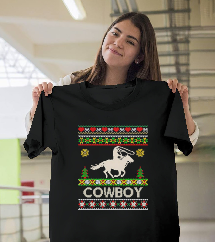 Cowboy Christmas Ugly Sweater Knit T-Shirt