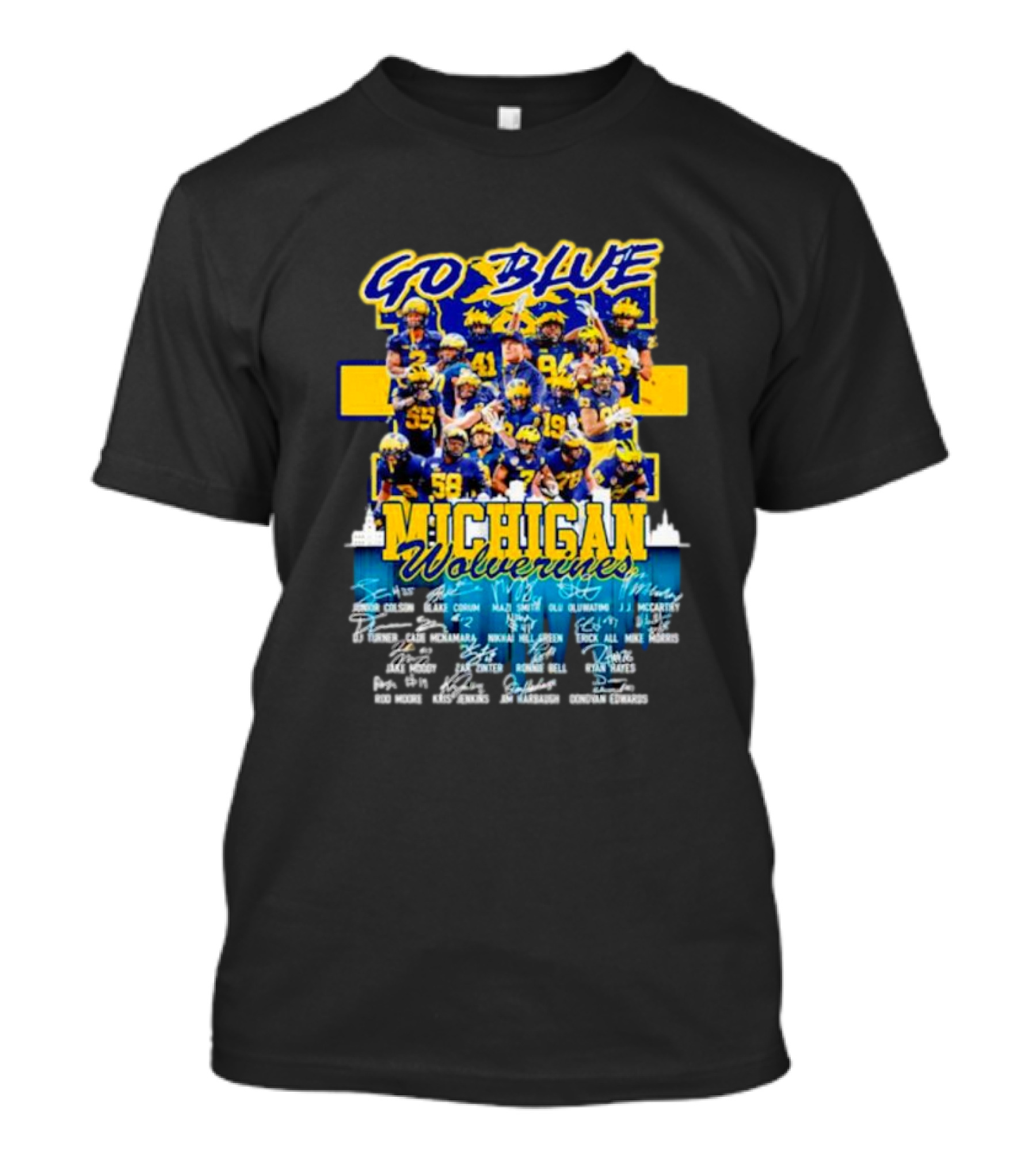 Go Blue Michigan Wolverines Team Roster Signatures Collection T-Shirt