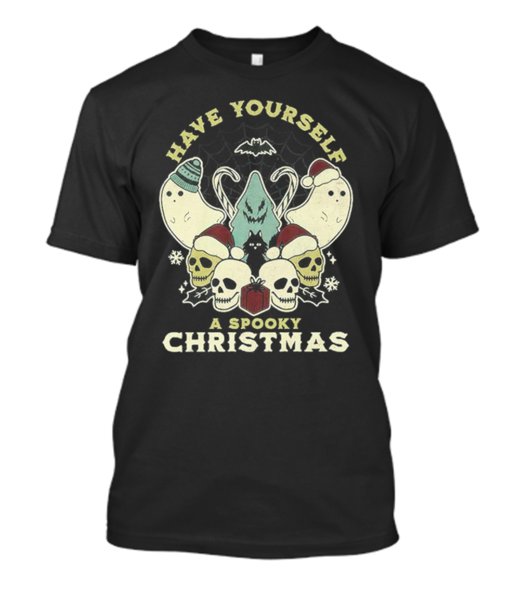 Have Yourself A Spooky Christmas With Ghosts Skulls And Bat T-Shirt