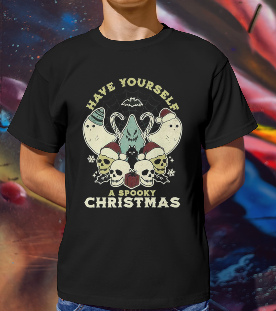 Have Yourself A Spooky Christmas With Ghosts Skulls And Bat T-Shirt