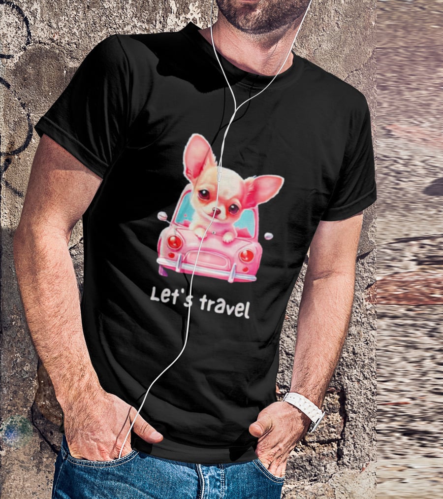 Let's Travel Chihuahua In Pink Car Adventure T-Shirt