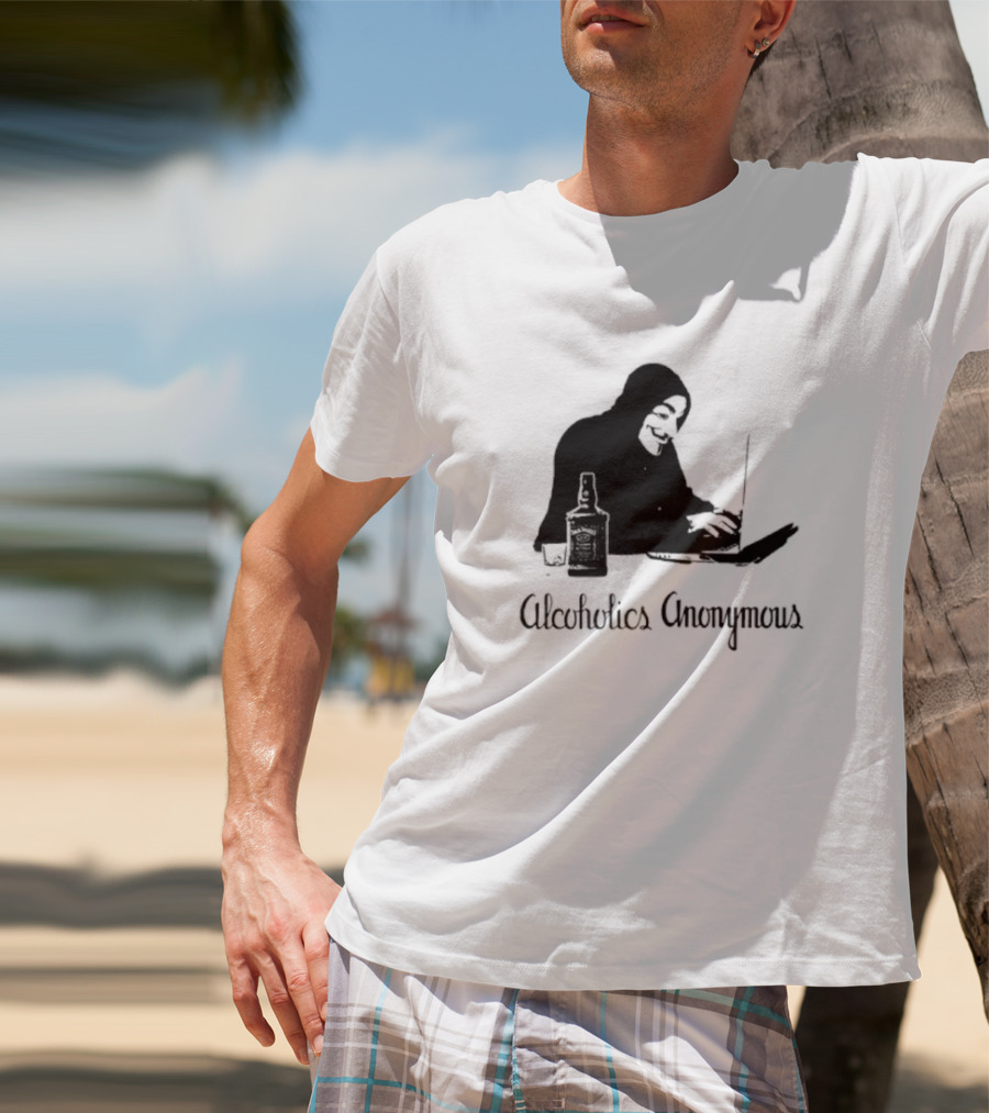 Alcoholics Anonymous Man With Bottle At Laptop T-Shirt