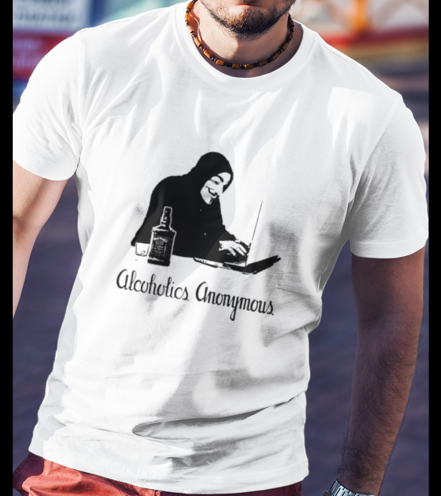 Alcoholics Anonymous Man With Bottle At Laptop T-Shirt