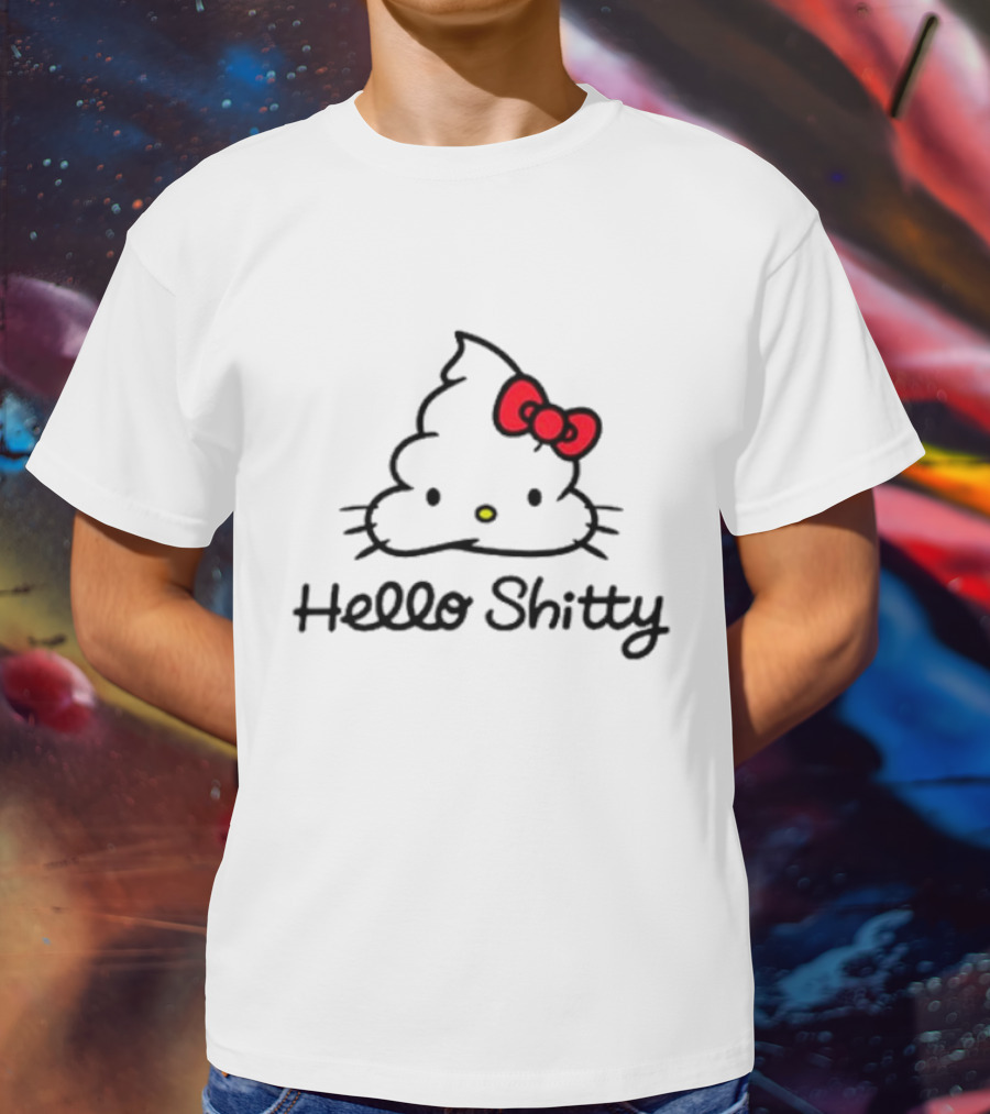 Hello Shitty Poop Emoji Parody With Red Bow T-Shirt