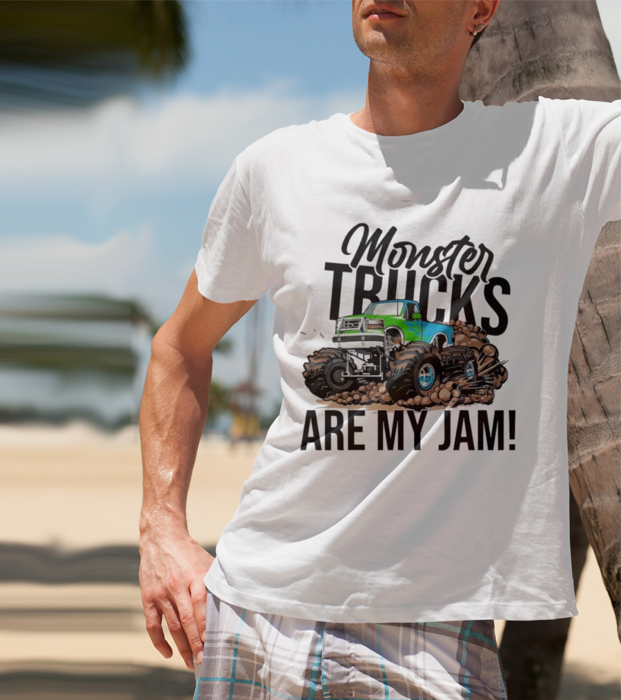 Monster Trucks Are My Jam Off-Road Adventure With Green And Blue Truck T-Shirt