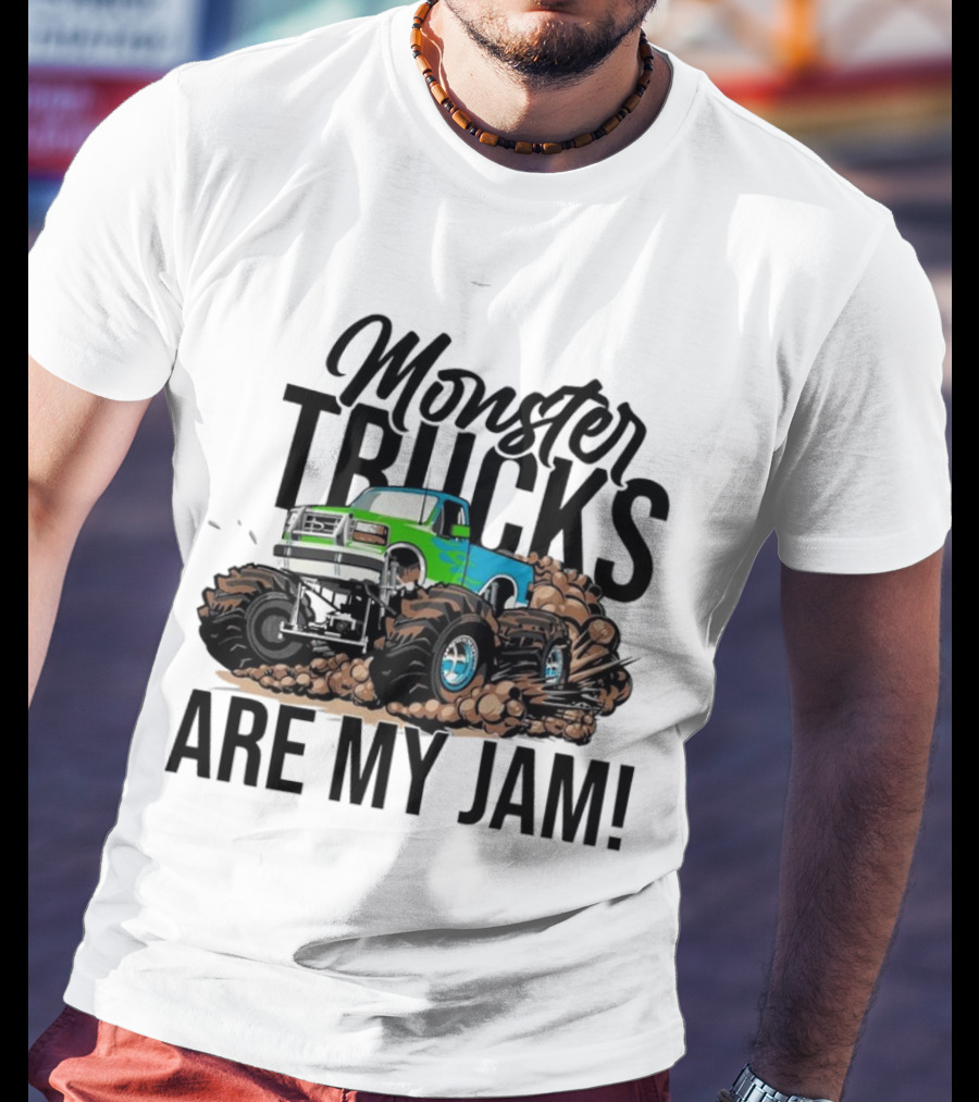 Monster Trucks Are My Jam Off-Road Adventure With Green And Blue Truck T-Shirt