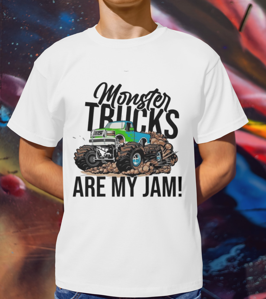 Monster Trucks Are My Jam Off-Road Adventure With Green And Blue Truck T-Shirt