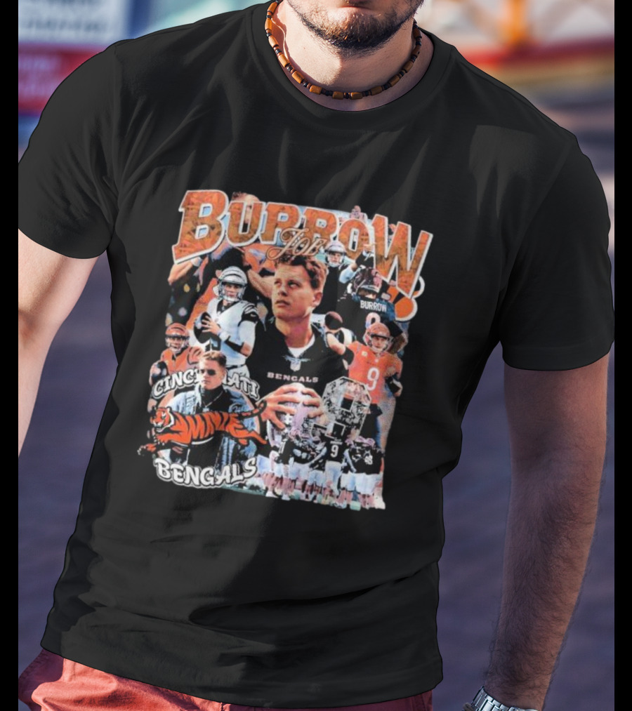 Joe Burrow Cincinnati Bengals Quarterback Collage Tiger Team Spirit T-Shirt