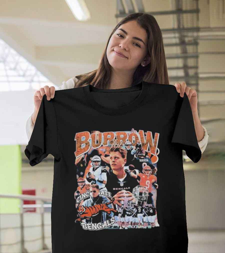 Joe Burrow Cincinnati Bengals Quarterback Collage Tiger Team Spirit T-Shirt