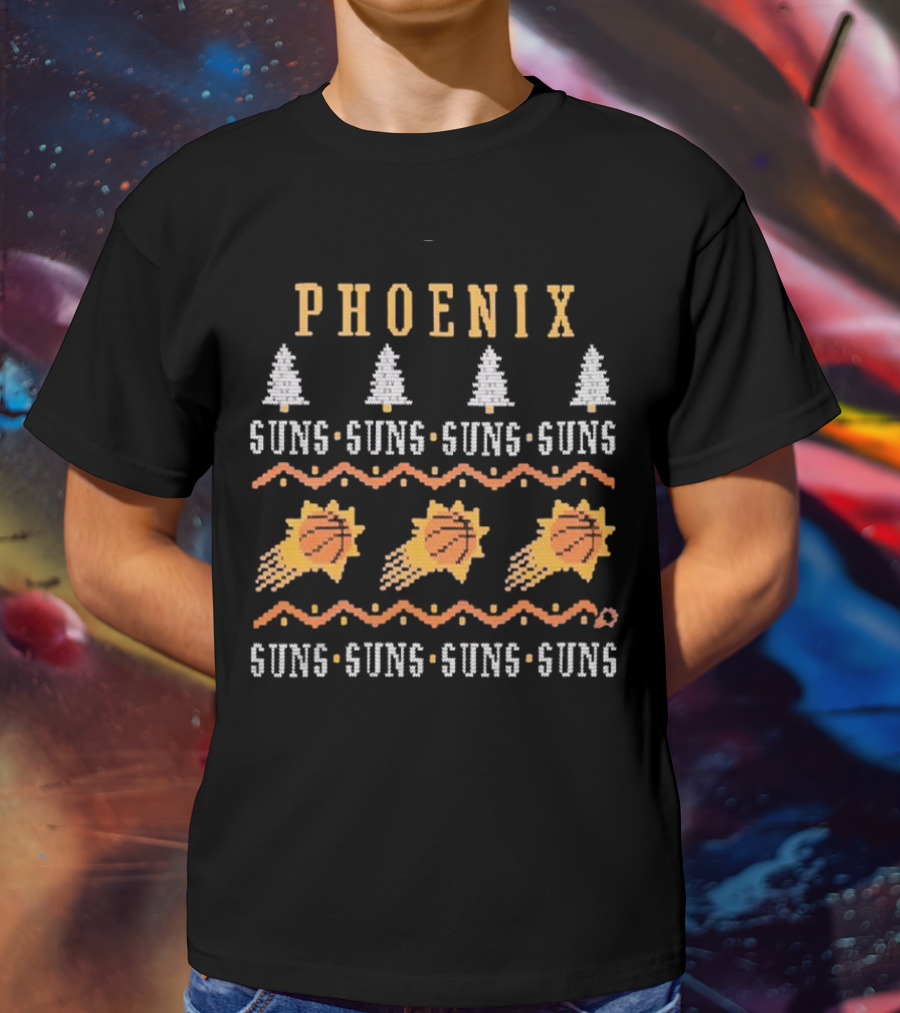Phoenix Suns Holiday Sweater Style Basketball Trees T-Shirt