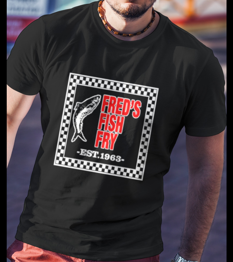 FRED'S FISH FRY EST. 1963 Checkered Border T-Shirt