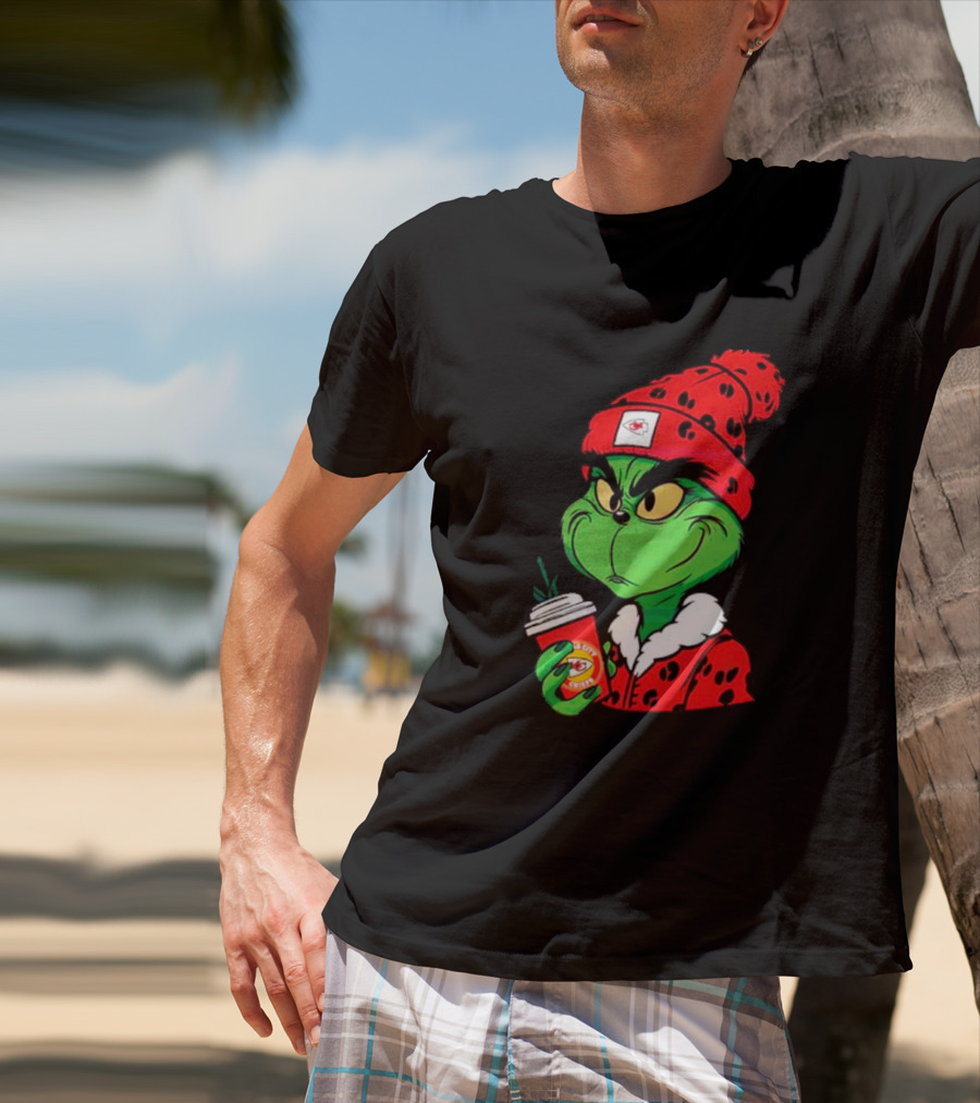 Grinch Leopard Kansas City Chiefs Coffee Beanie T-Shirt
