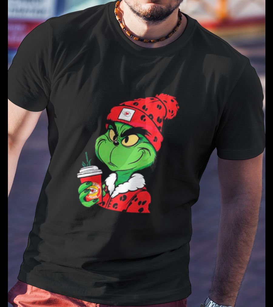 Grinch Leopard Kansas City Chiefs Coffee Beanie T-Shirt