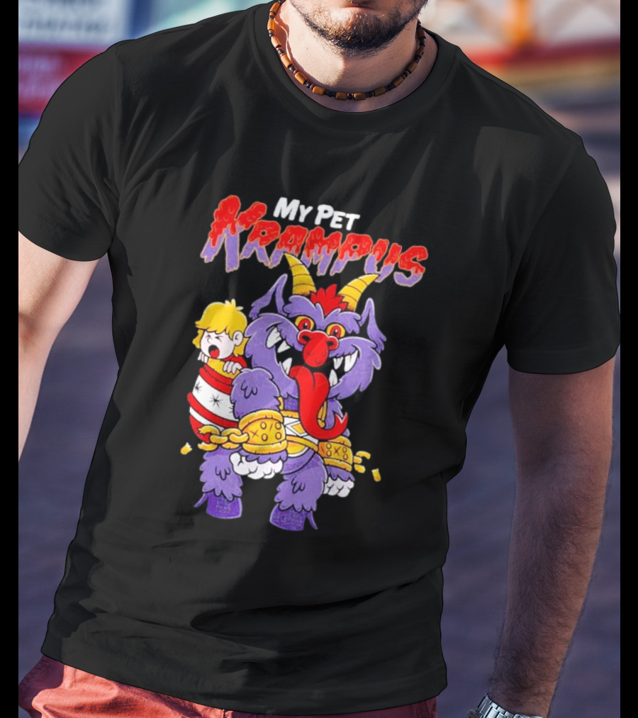 My Pet Krampus Captured Child With Chains And Horned Beast T-Shirt