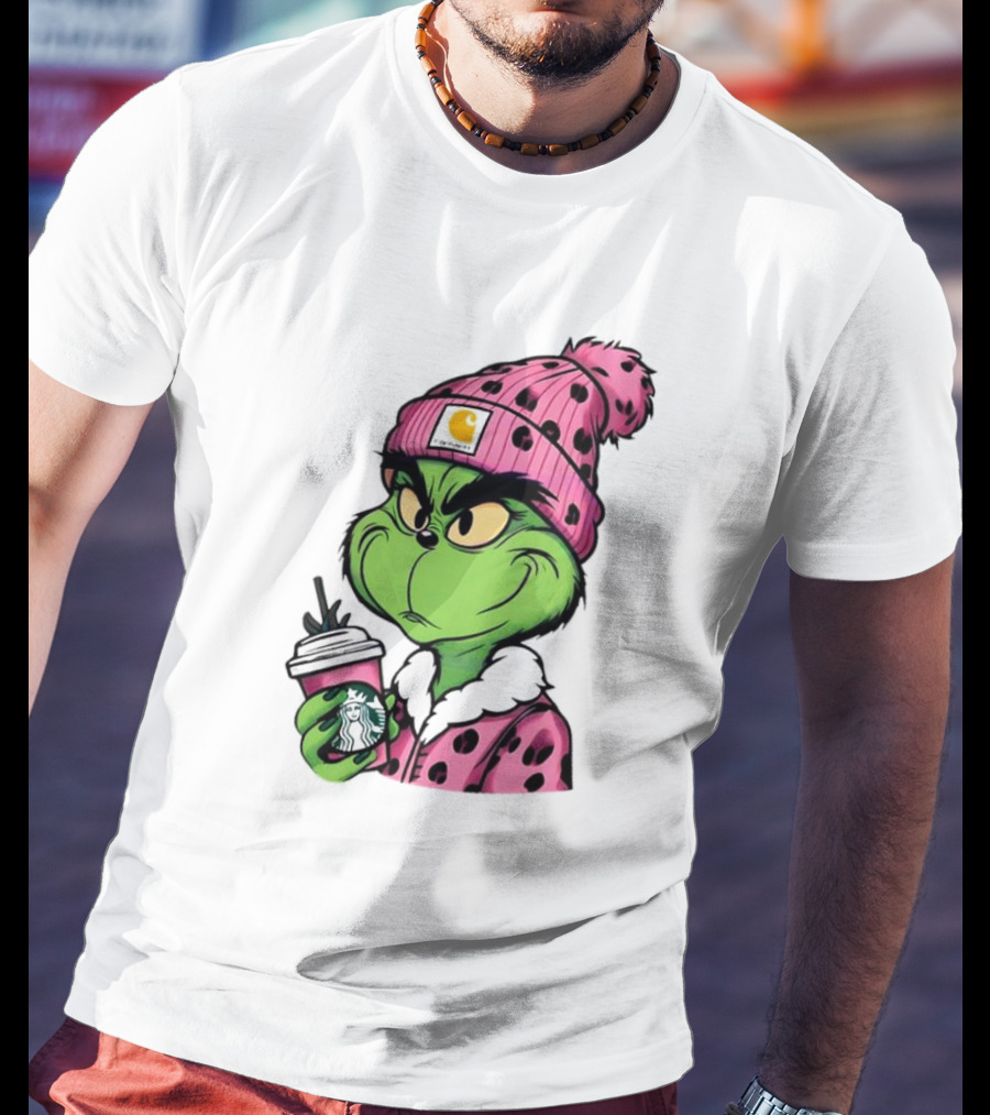 Pink Grinch Boujee Starbucks Christmas Coffee T-Shirt