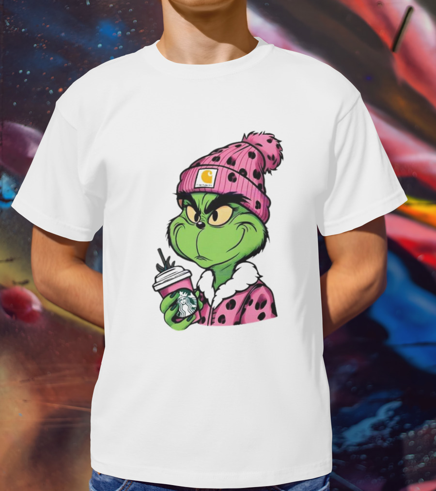 Pink Grinch Boujee Starbucks Christmas Coffee T-Shirt