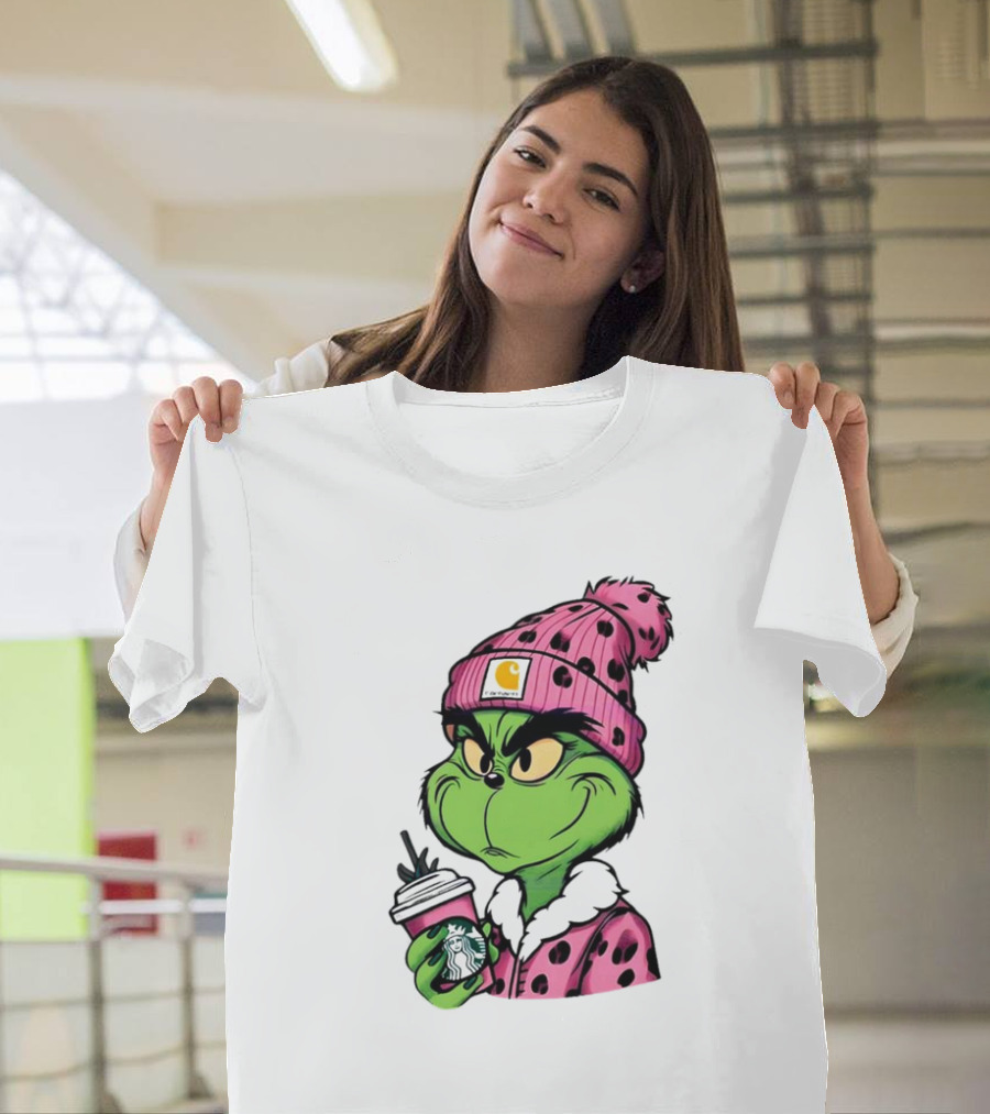 Pink Grinch Boujee Starbucks Christmas Coffee T-Shirt