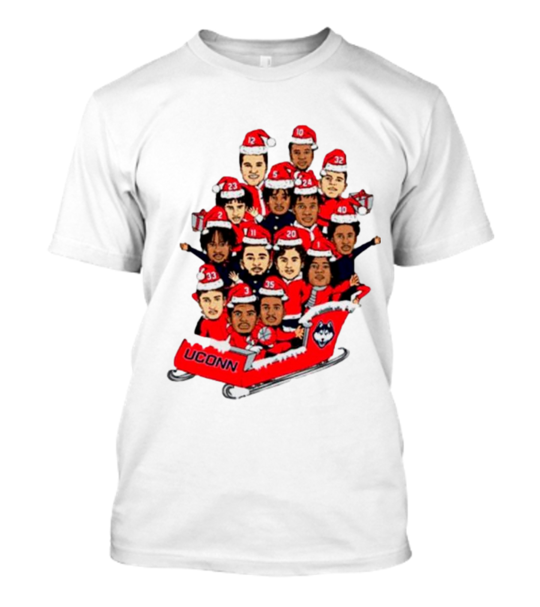 UConn Huskies Christmas Cartoon Sled Team Santa Hats T-Shirt