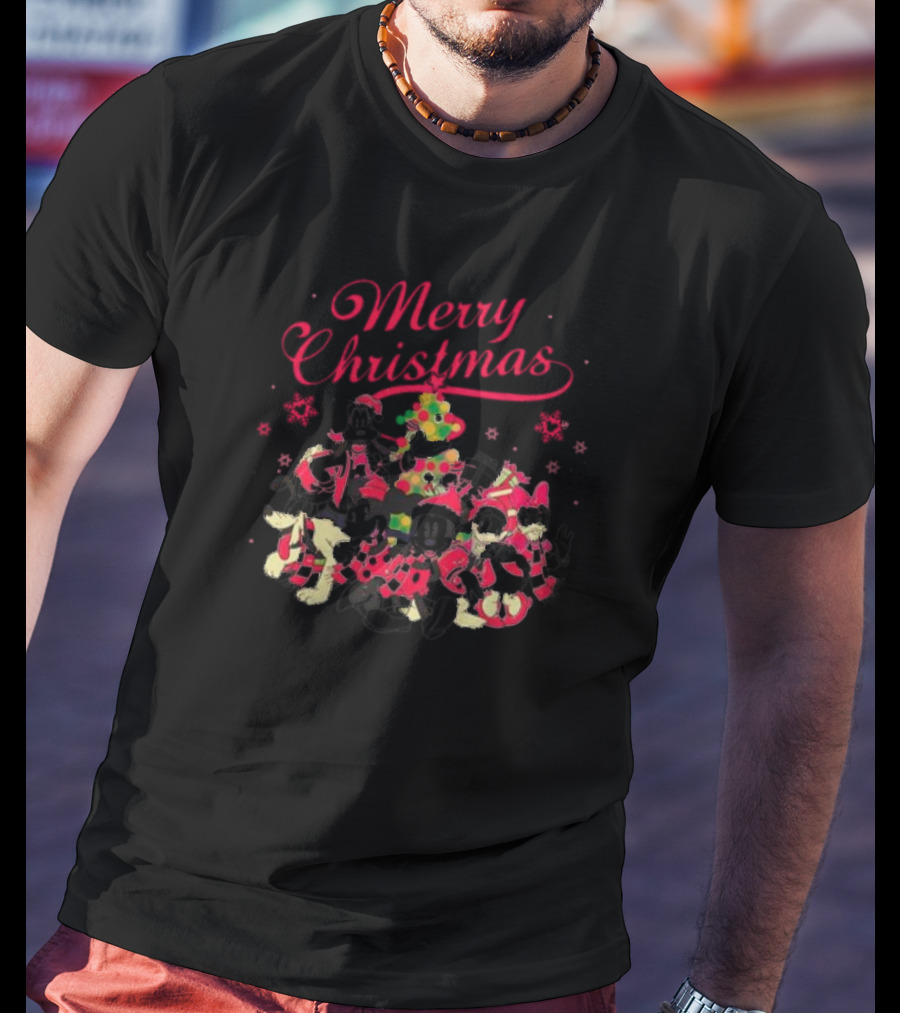 Merry Christmas Disney Characters Christmas Tree Funny Holiday T-Shirt