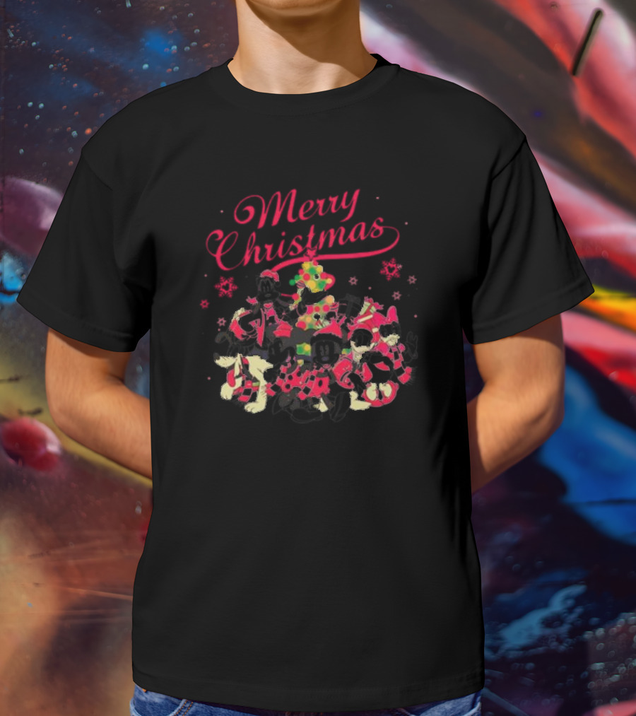Merry Christmas Disney Characters Christmas Tree Funny Holiday T-Shirt