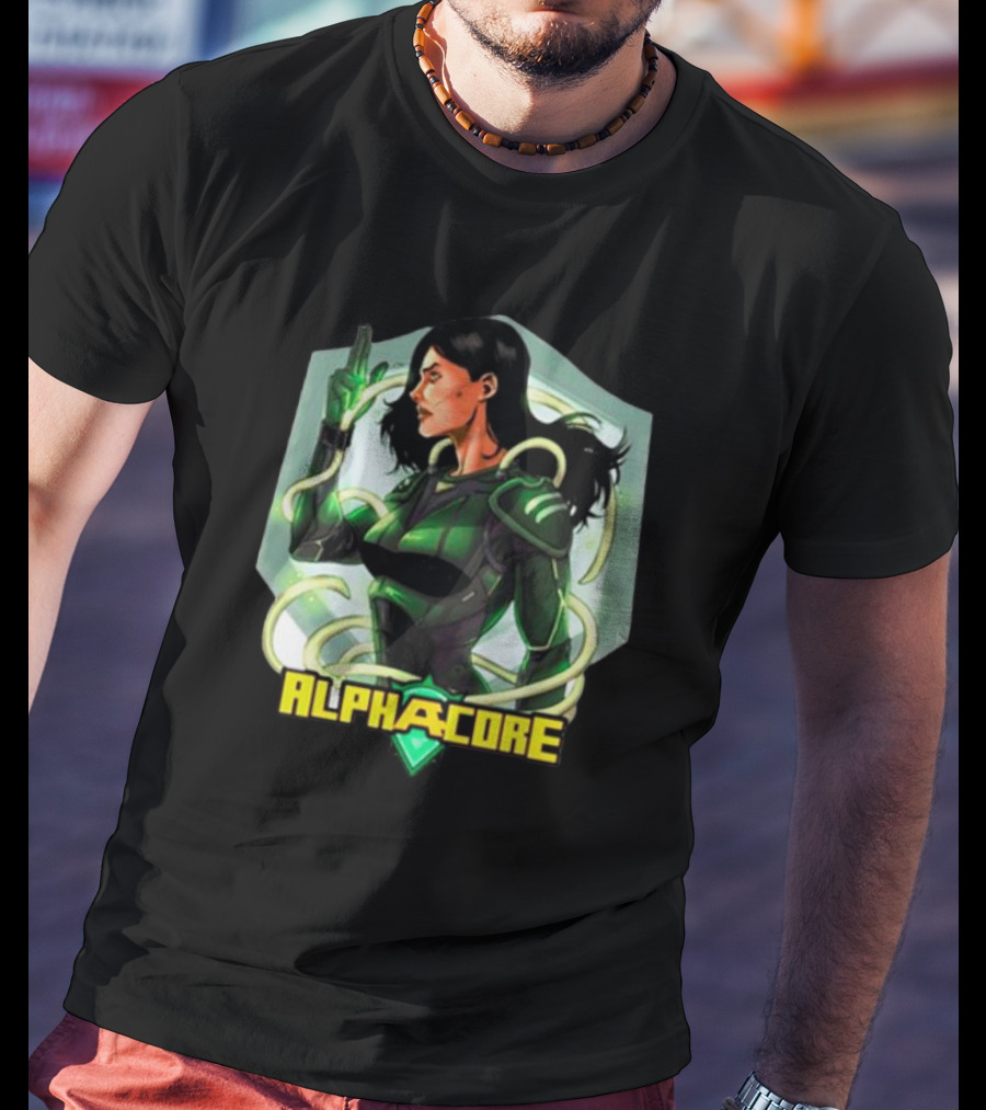 Ingrid Valdez Alphacore Heroic Green Warrior With Futuristic Elements T-Shirt