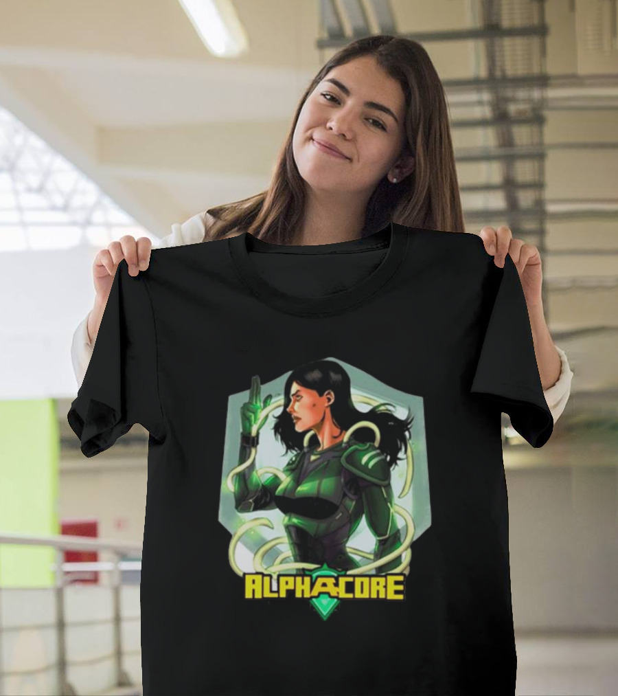 Ingrid Valdez Alphacore Heroic Green Warrior With Futuristic Elements T-Shirt