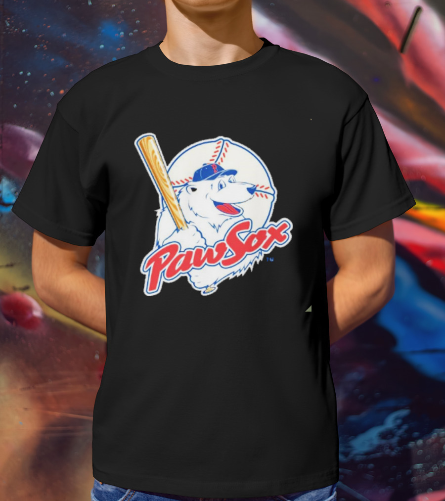 PawSox Polar Bear Baseball Bat Cap Red Socks T-Shirt
