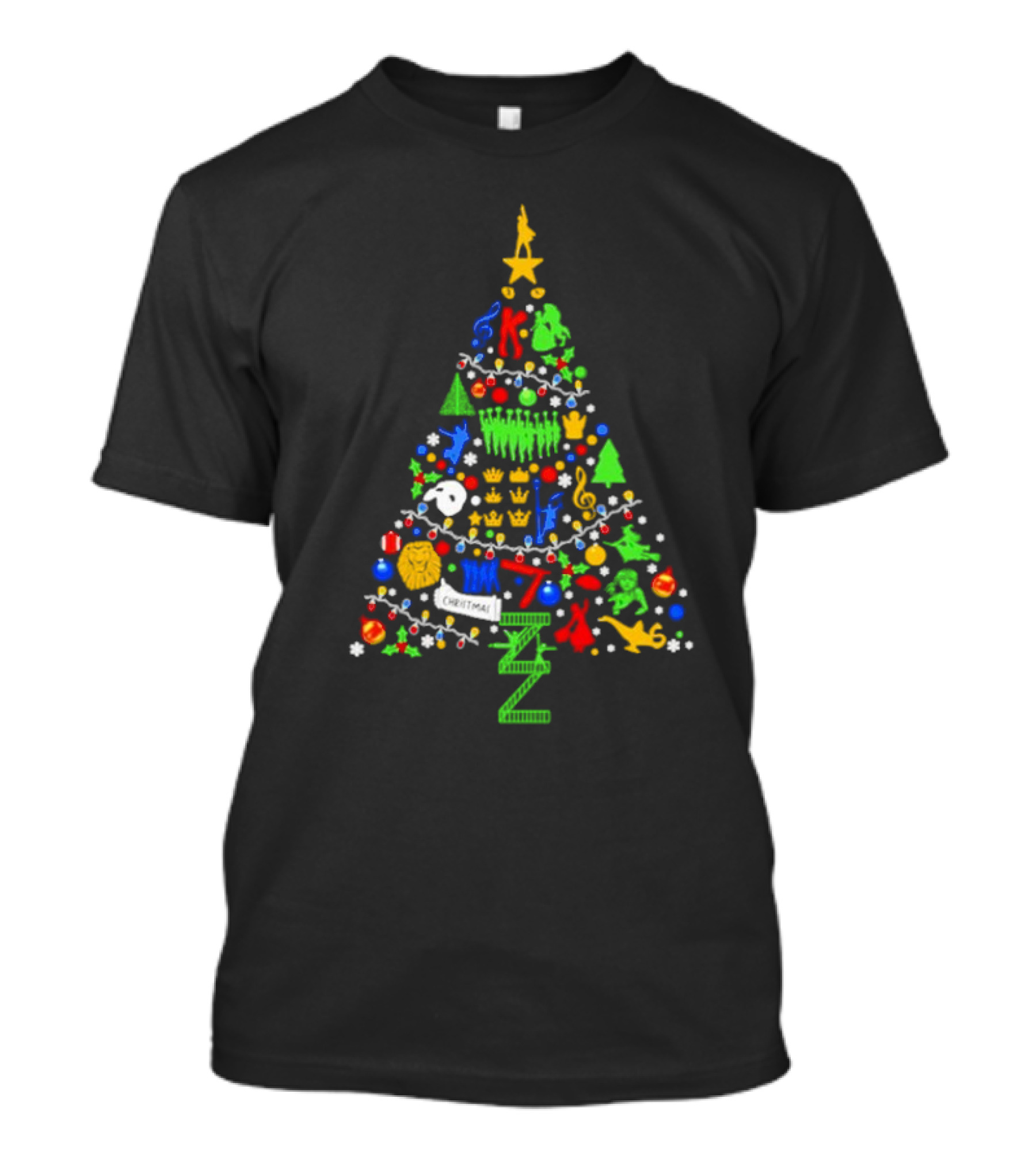 Ultimate Broadway Themed Christmas Tree Colorful Ornament Decorations T-Shirt