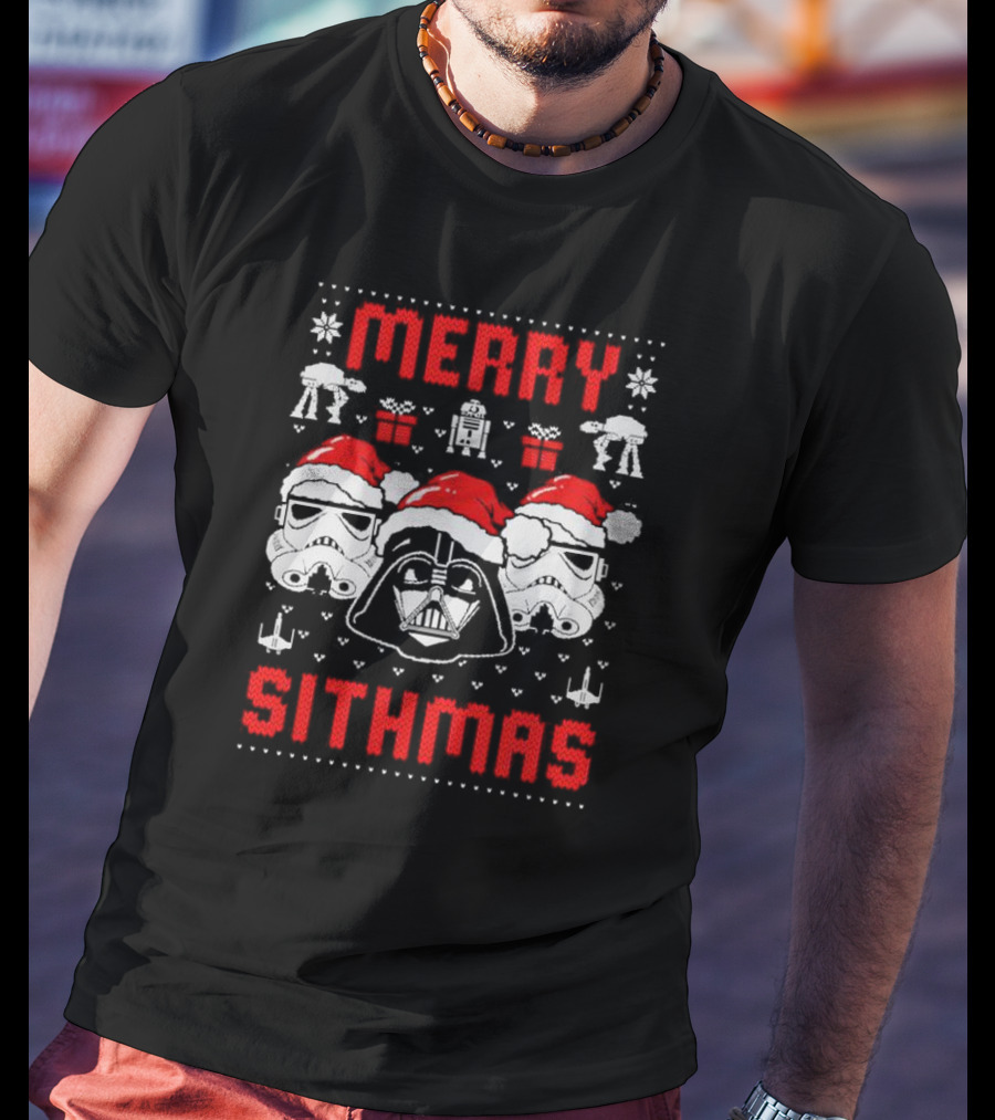 Merry Sithmas The Mandalorian Ugly Darth Vader Stormtrooper Christmas Star Wars T-Shirt