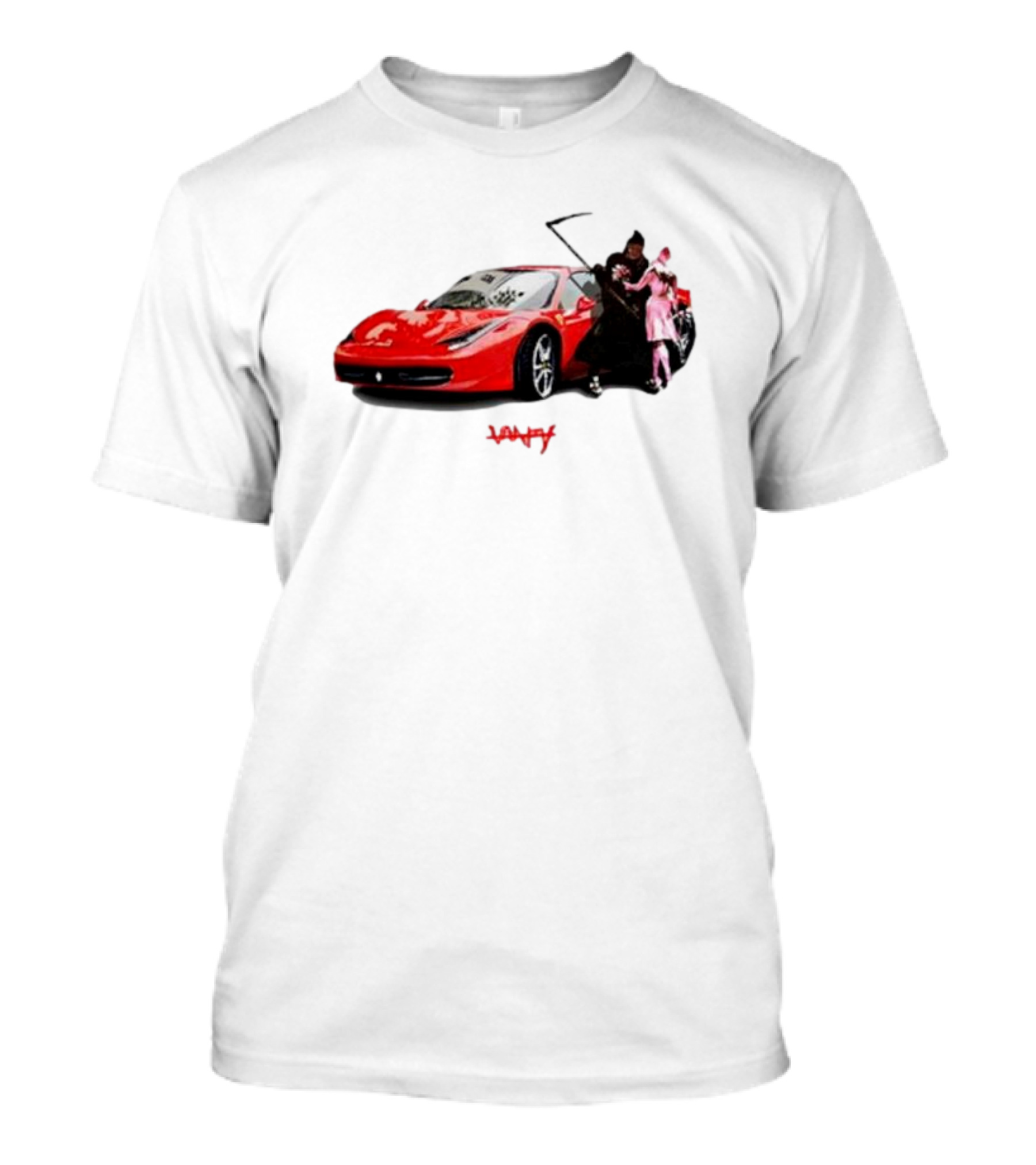 Club Scared Of Love Red Sports Car And Grim Reaper With Pink Figure T-Shirt