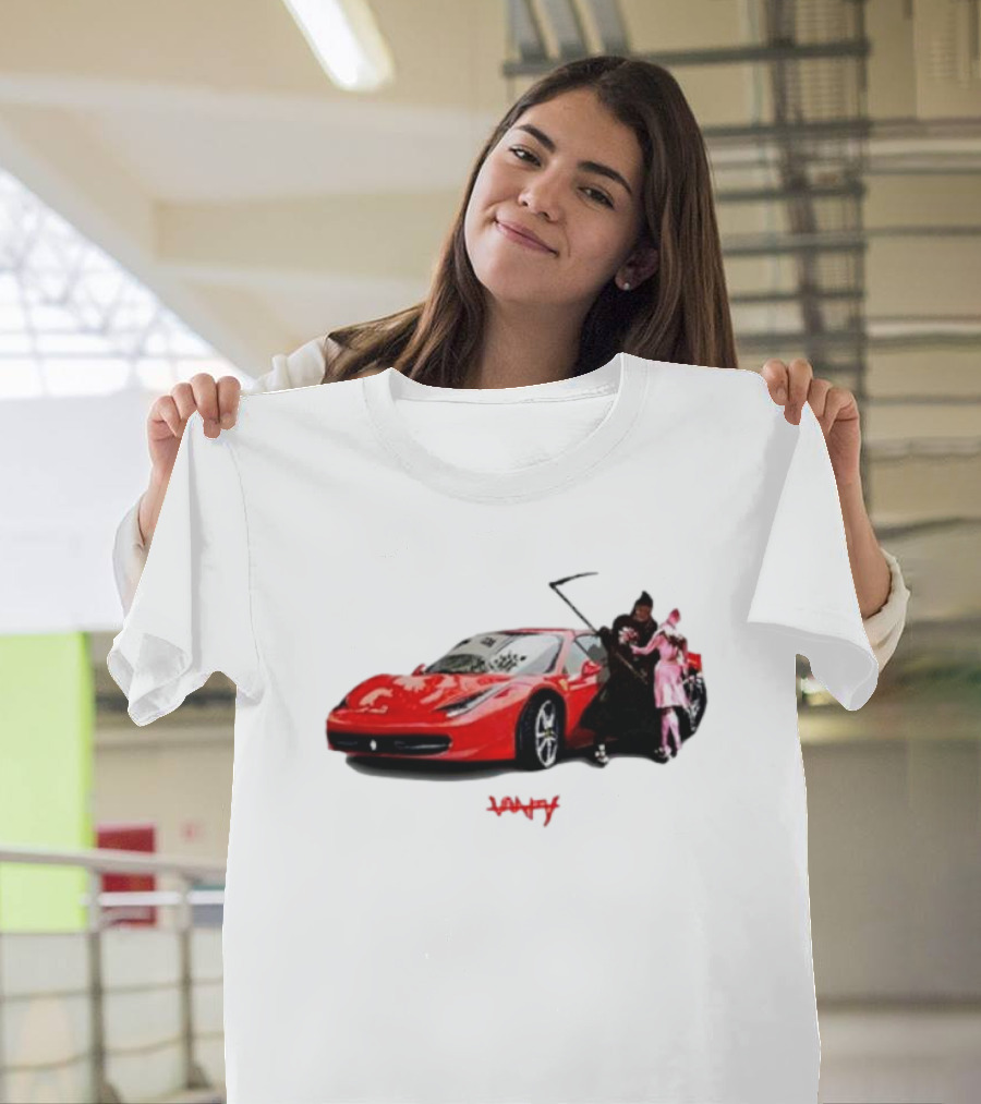 Club Scared Of Love Red Sports Car And Grim Reaper With Pink Figure T-Shirt