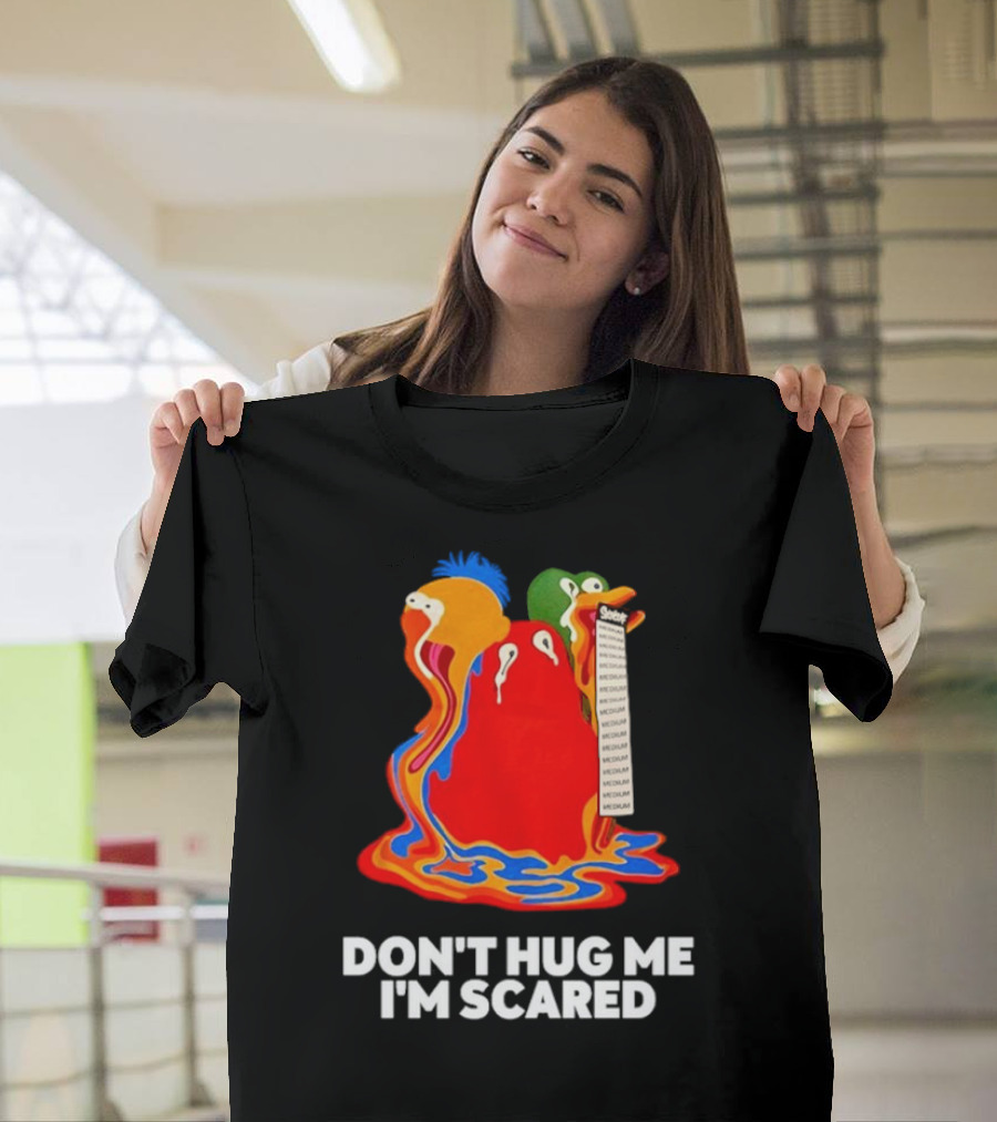 Don't Hug Me I'm Scared Melting Characters With Medium Tag T-Shirt