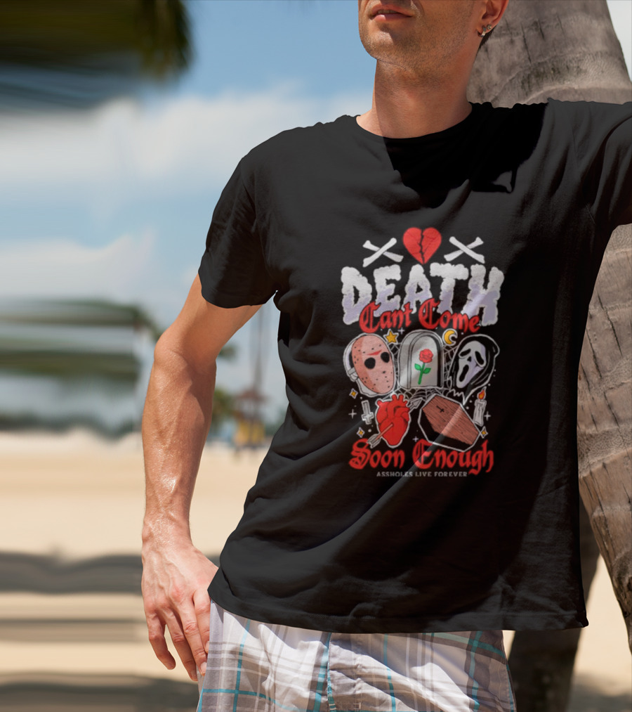 Death Can't Come Soon Enough Horror Icons Hearts And Symbols T-Shirt