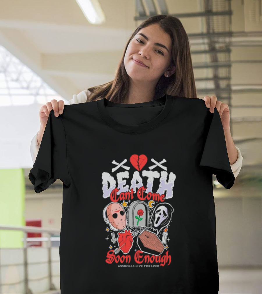 Death Can't Come Soon Enough Horror Icons Hearts And Symbols T-Shirt