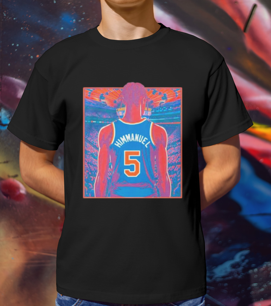 Immanuel Quickley Number 5 New York Knicks Vibrant Basketball Arena Scene T-Shirt