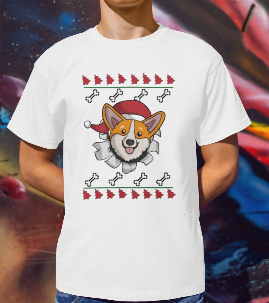 Corgi Surprise Christmas Santa Hat Bone T-Shirt